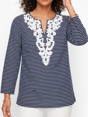 Talbots Coastal Grandmother Luxe Linen Embroidered Tunic  XS